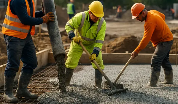 3 concrete contractors spreading concrete on the ground from Concrete Contractor Bulls Prime in Round Rock, TX - Concrete Contractor near me