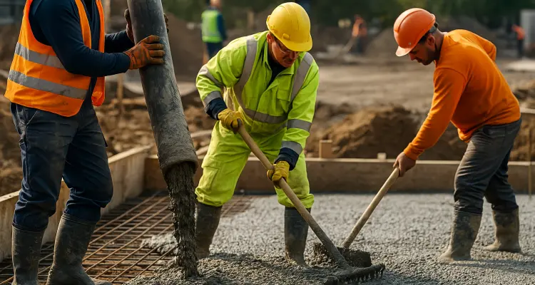 3 concrete contractors spreading concrete on the ground from Concrete Contractor Bulls Prime in Round Rock, TX - Concrete Contractor near me