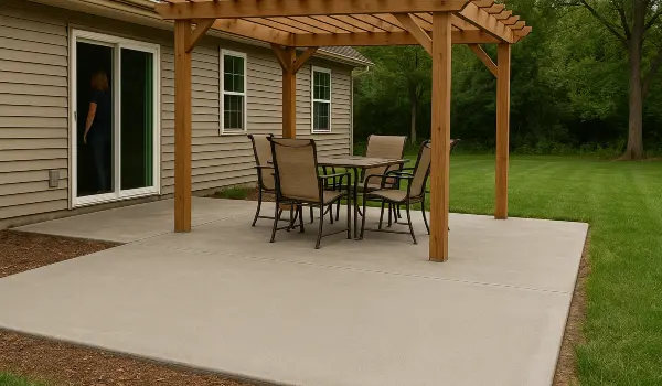 a concrete patio with a pergola from Concrete Contractor Bulls Prime in Round Rock, TX - Concrete Foundation Contractor