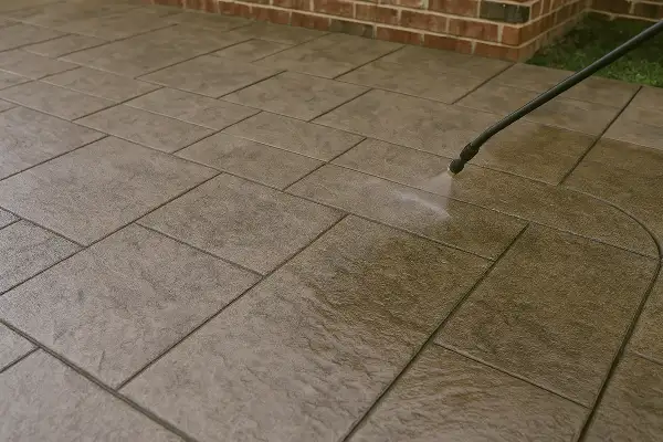 a stamped concrete being sprayed from Concrete Contractor Bulls Prime in Round Rock, TX - Concrete Patio Installers Near Me