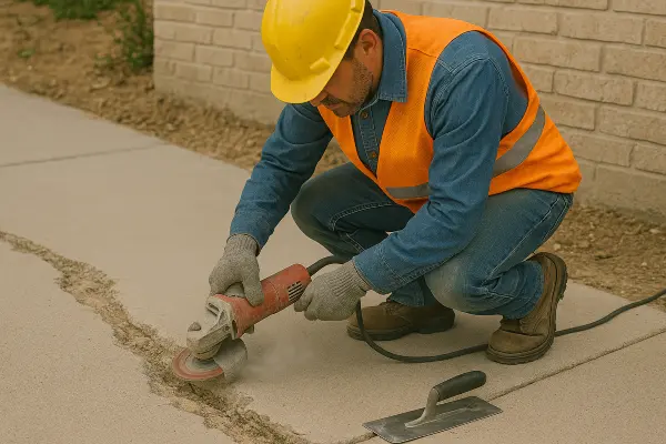 a male worker repairing a sidewalk from Concrete Contractor Bulls Prime in Round Rock, TX - Concrete Slab Contractor