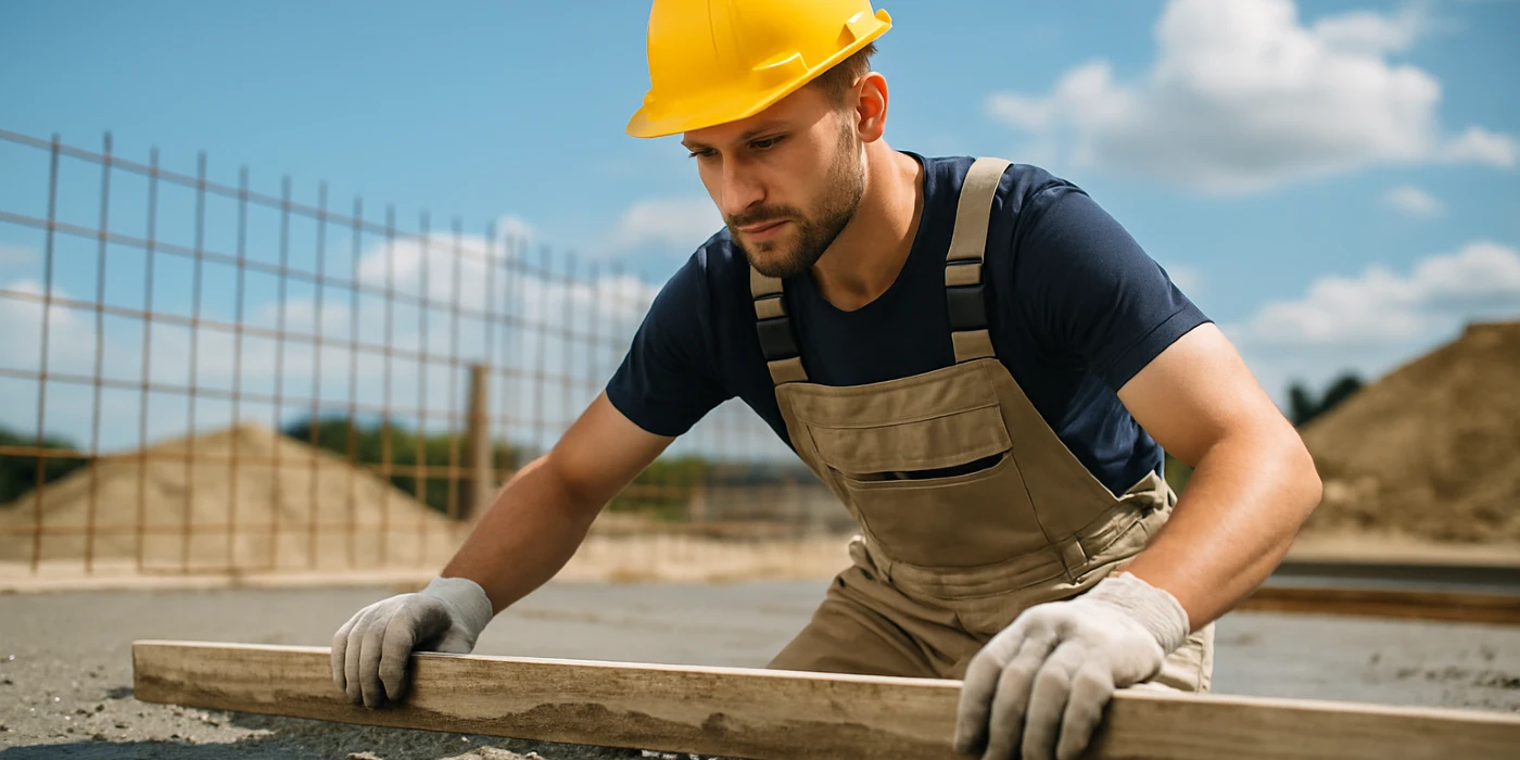 a male concrete worker spreading fresh cement on rebared ground from Concrete Contractor Bulls Prime in Round Rock, TX - Foundation Concrete Slab