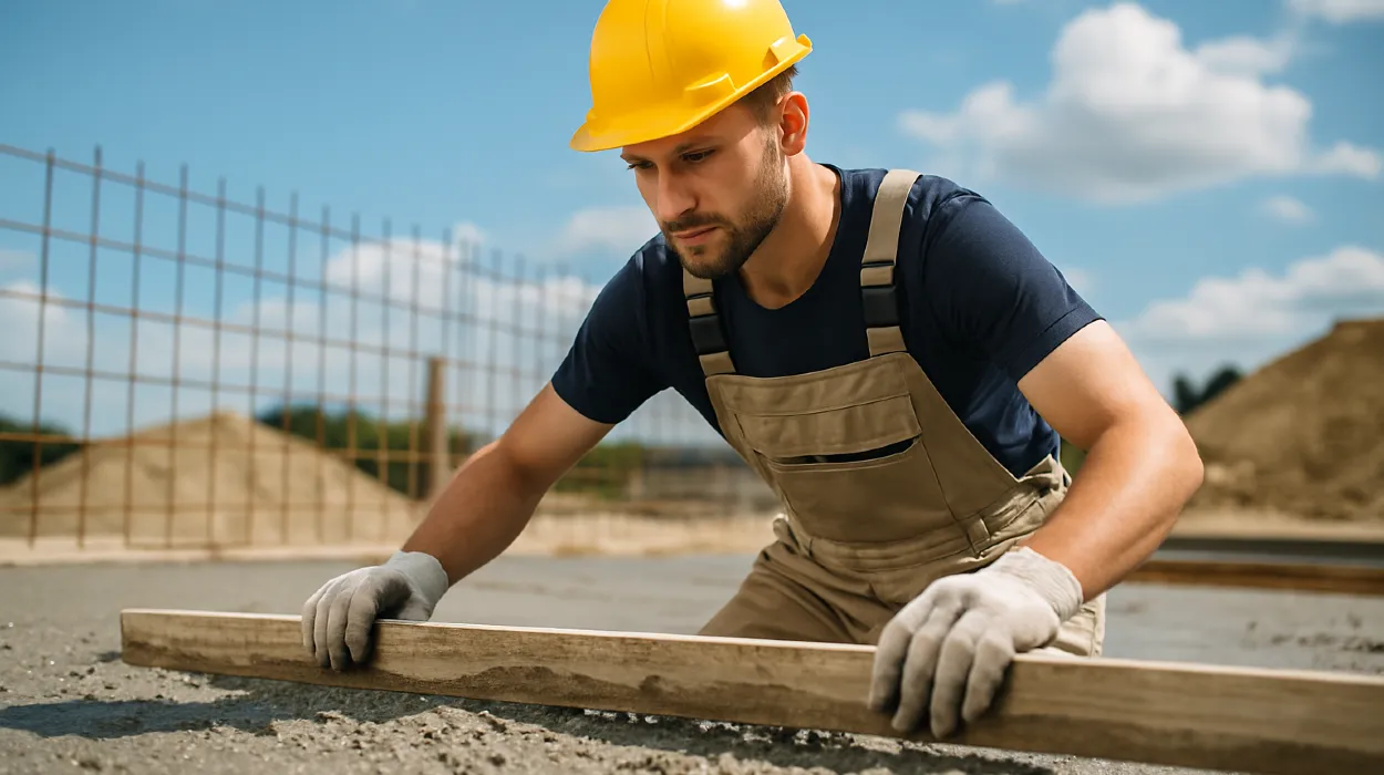 a male concrete worker spreading fresh cement on rebared ground from Concrete Contractor Bulls Prime in Georgetown, TX - georgetown-tx